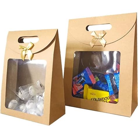 20 Pièces Boîte De Cadeau En Papier Kraft Sac Cadeau Avec Fenêtre