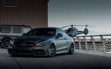 Download Wallpapers Mercedes Amg C63s Coupe C205 Matt Black Coupe Tuning C63 Black Wheels