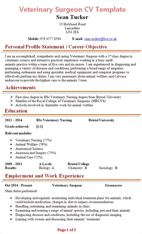 Veterinary Cv Template