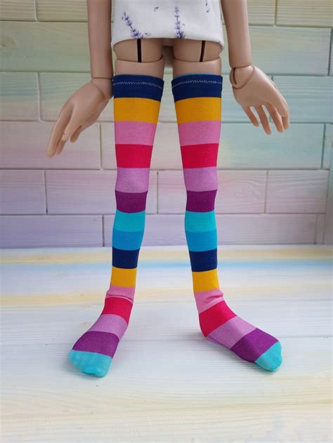 Rainbow Striped Stockings For Big Stella Bjd 19 Doll By Connie Lowe Etsy Striped Stockings