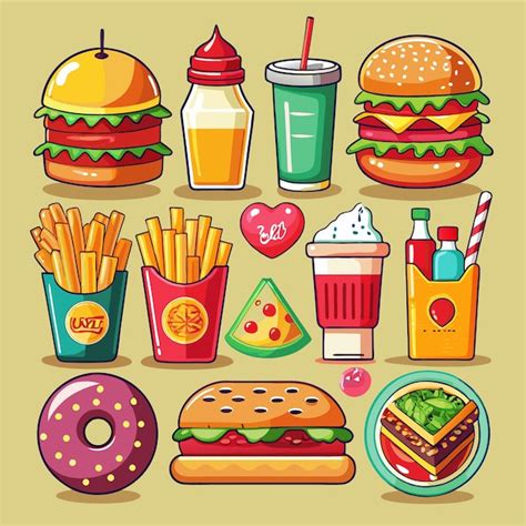 Premium Vector Cartoon Fast Food Icons Set