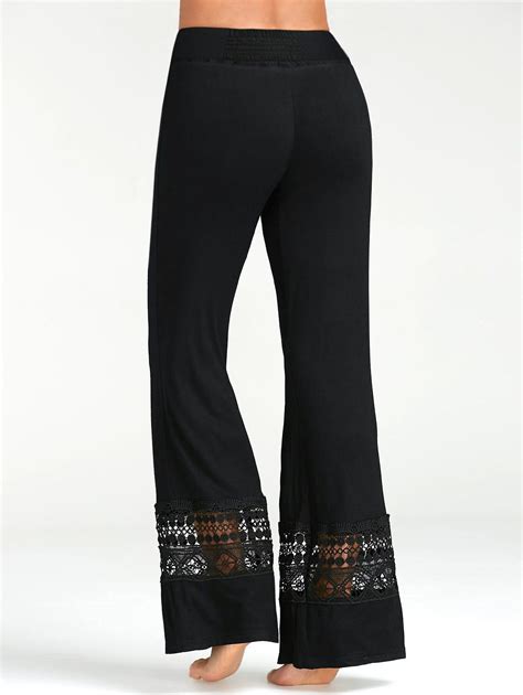 High Waisted Lace Insert Palazzo Pants Black L In Pants Online