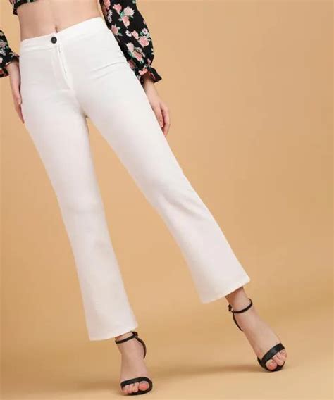 Buy Popwings Women Casual White Self Designed Solid Formal Trouser