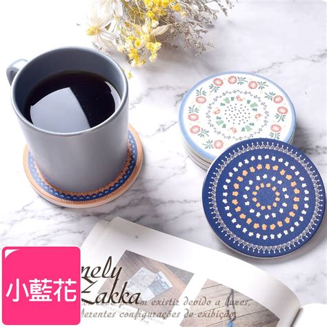 Homely Zakka 北歐小清新珪藻泥吸水杯墊隔熱墊桌墊小藍花 Pchome 24h購物