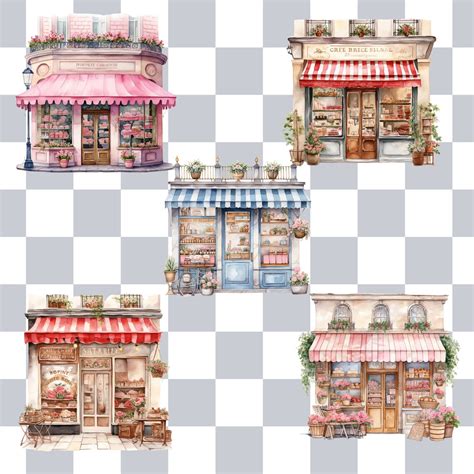 Watercolor Bakery Storefronts Clipart Cute Bakery Shop Etsy