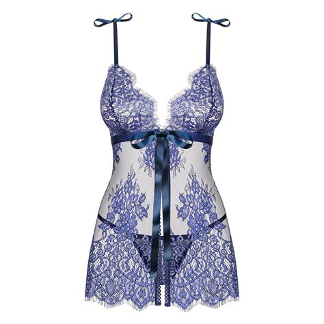 Babydoll In Pizzo Blu Con Perizoma Obsessive Lingerie