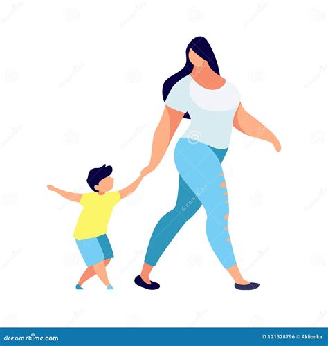 La Madre Lleva Al Hijo Por La Mano Ilustración del Vector Ilustración