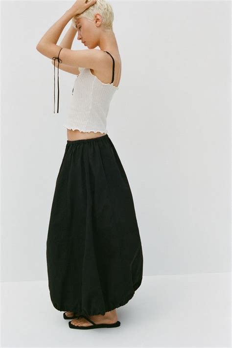 Nylon Balloon Midi Skirt Black Zara United States