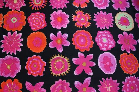 Kaffe Fassett Button Flowers Fabric Black Pwgp152 Gp152 Fabric For Rowan Westminster Oop Etsy