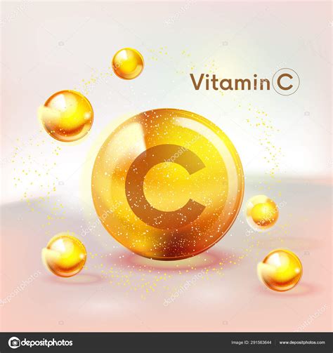 Vitamin C Gold Shining Icon Ascorbic Acid Shining Golden Substance