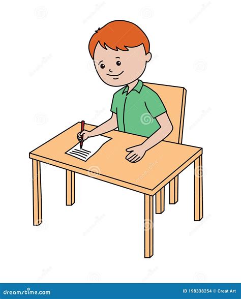 Boy Writing On Paper Clip Art Illustration Stock Vector Illustration