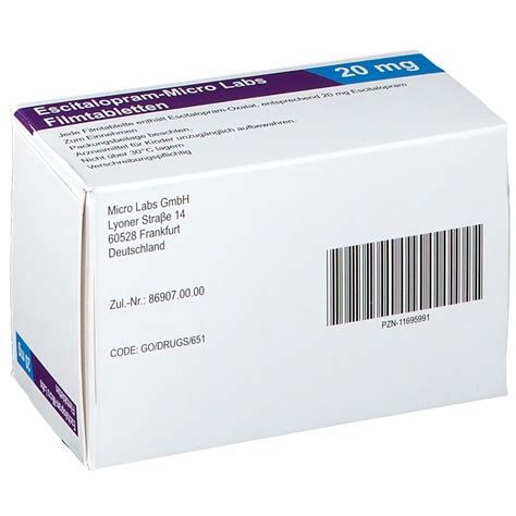 Escitalopram Micro Labs 20 Mg 100 St Mit Dem E Rezept Kaufen Shop