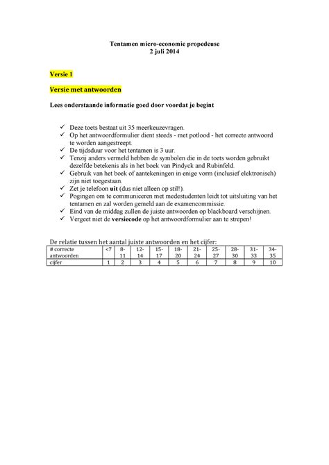 Proef Oefen Tentamen Juli Vragen En Antwoorden Tentamen Micro