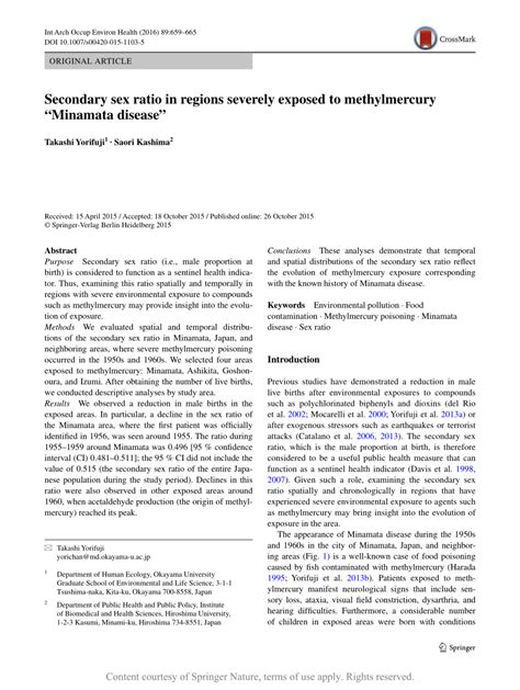 Secondary Sex Ratio In Regions Severely Exposed To Methylmercury