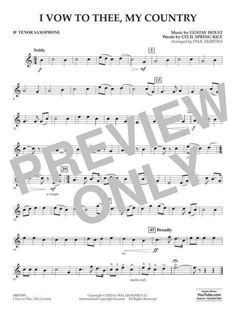 I Vow To Thee My Country Arr Murtha Bb Tenor Saxophone Sheet