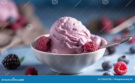 Berry Ice Cream With Topping Ai Generated Image Stock Illustration