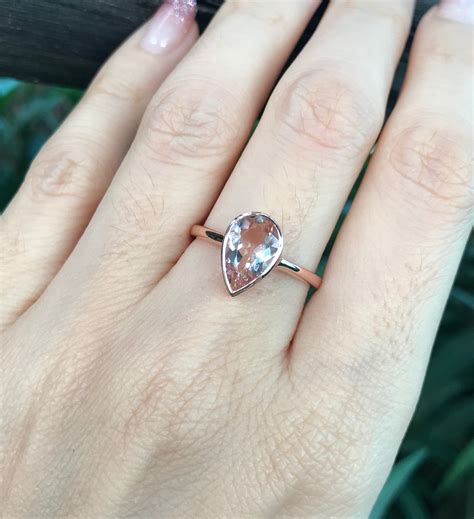 Morganite Teardrop Rose Gold Engagement Ring Morganite Promise Etsy