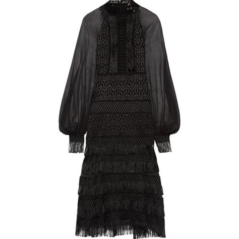 Jonathan Simkhai Fringed Silk Chiffon Paneled Guipure Lace Midi Dress