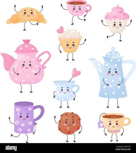 Tiernos Personajes De Dibujos Animados Tetera Tazas Galletas