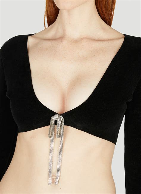 Alexander Wang Cropped Crystal Tie Cardigan In Black Alexander Wang