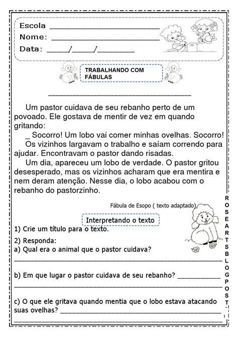 Interpretação De Texto 4 Ano Fabulas REVOEDUCA