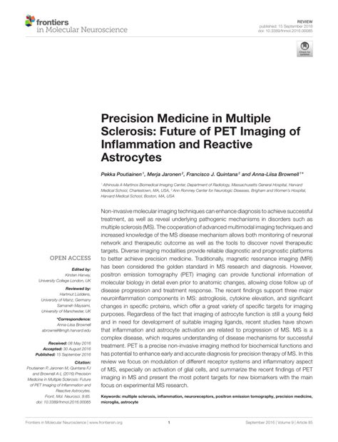 Pdf Precision Medicine In Multiple Sclerosis Future Of Pet Imaging