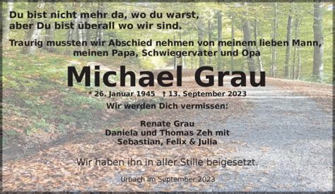 Traueranzeigen Von Michael Grau ZVW Trauer