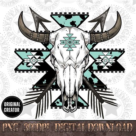 Leopard Aztec Design Black And White Bull Skull With Aztec Background