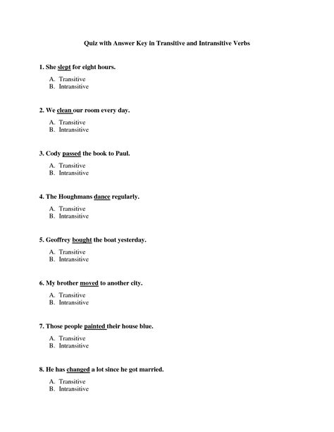 Solution Quiz With Answer Key In Transitive And Intransitive Worksheets Library