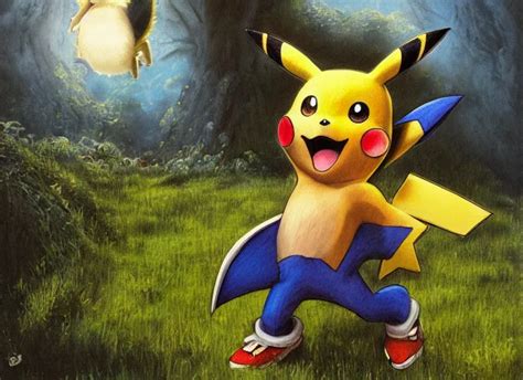 Pikachu Sonic The Hedgehog Hybrid In The Shire By Alan Stable Diffusion