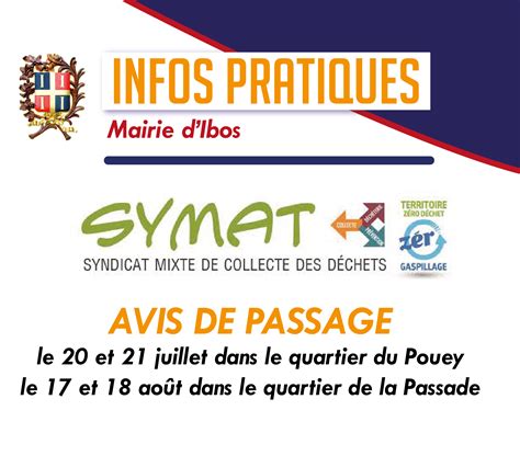 Infos Pratiques Avis De Passage Symat Plan De Travail Mairie D Ibos