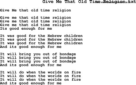 Negro Spiritual Slave Song Lyrics For Give Me That Old Time Religion