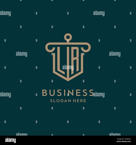 Lr Monogram Initial Logo Design With Shield And Pillar Shape Design