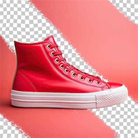 Zapatillas Altas De Cuero Rojo Fotografiadas Sobre Un Fondo