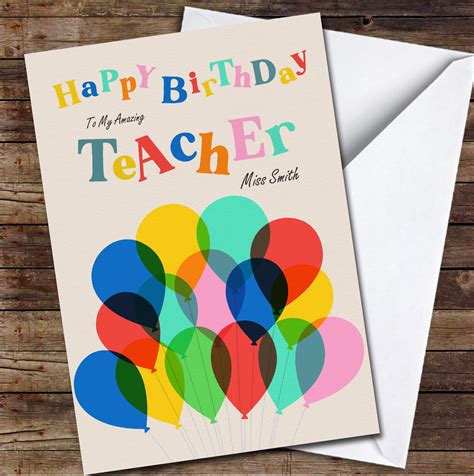 Teacher Birthday Colourful Balloons Card Personalized Birthday