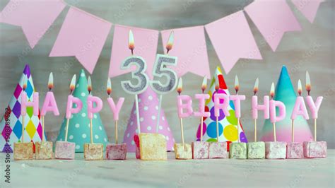 Happy birthday number 35 in pink pastel colors for a girl or woman ...