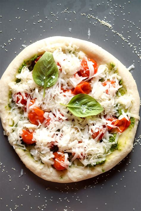 Herb Roasted Cherry Tomato Pesto Pizza The Foul Mouth Gourmet