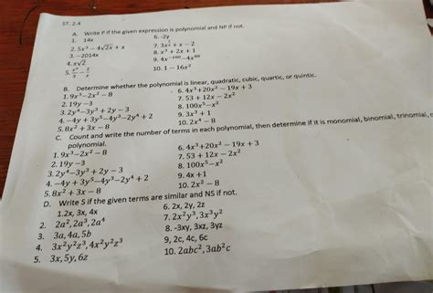 A Write P If The Given Expression Is A Polynomial And Np Is Notb