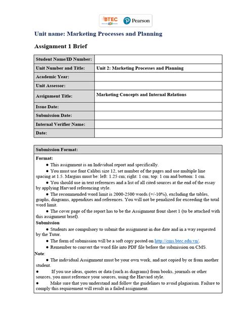 Unit 2 Mkt Planning And Processes Assignment 1 Brief Pdf