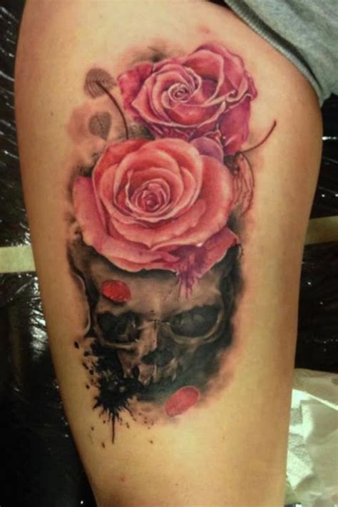 Significados De Tatuajes De Calaveras Con Rosas Coloridos