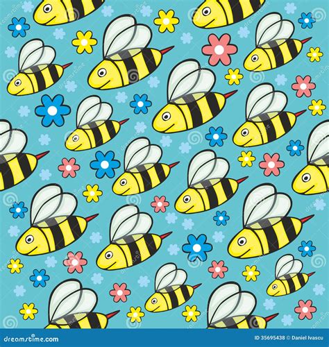 Seamless Honey Pattern With Outlined Honey Bees And Honey Cells Vector