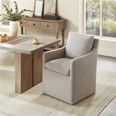 CHITA Beige Dining Room Chair Upholstered Armrest Chair With Caster