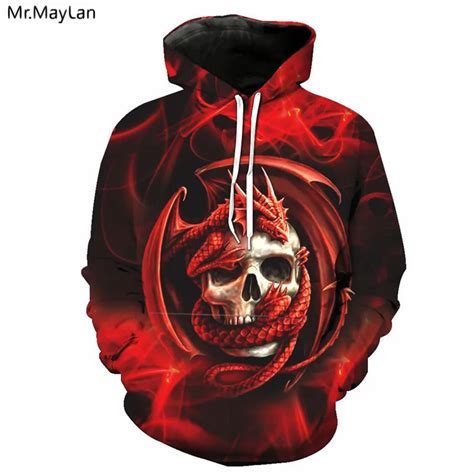 Red Dragon Entwined Skulls Print 3d Hoodies Jackets Men Women