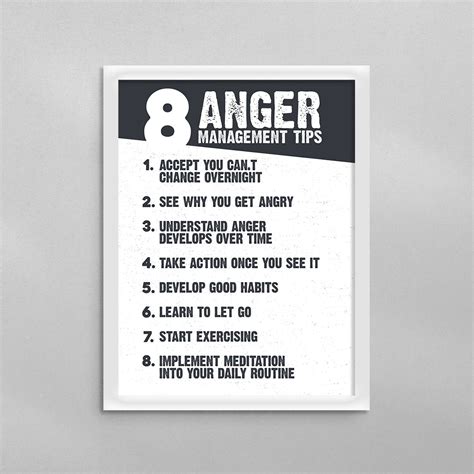 8 Anger Management Tips Poster Mental Health Awareness Wall Art