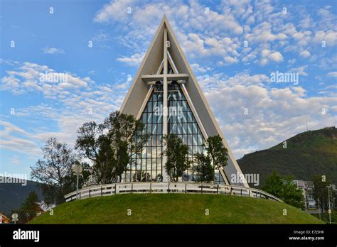 The Ishavskatedralen Arctic Cathedral Landmark Of Tromso Norway Stock