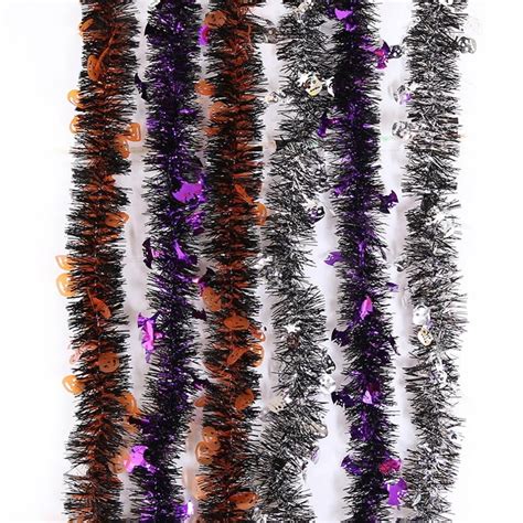 9 18ft Halloween Tinsel Garland Black Orange And Purple Shiny Garland