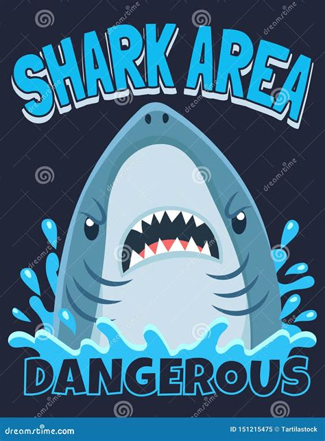 Shark Area Poster. Attack Sharks, Ocean Diving and Sea Surf Warning