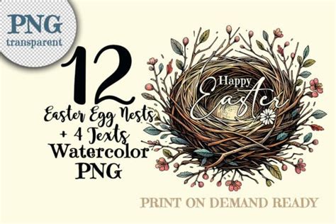 Watercolor Empty Easter Nests POD PNG Graphic By Monsoon Publishing