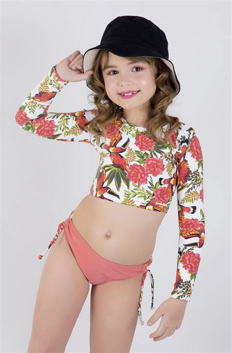 Biquíni Meeloo Infantil Cropped Manga Comprida Estampa Tucano Compre