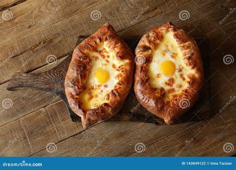 Khachapuri Adjara Traditional Georgian Dishes Baked Bread Stuffed With